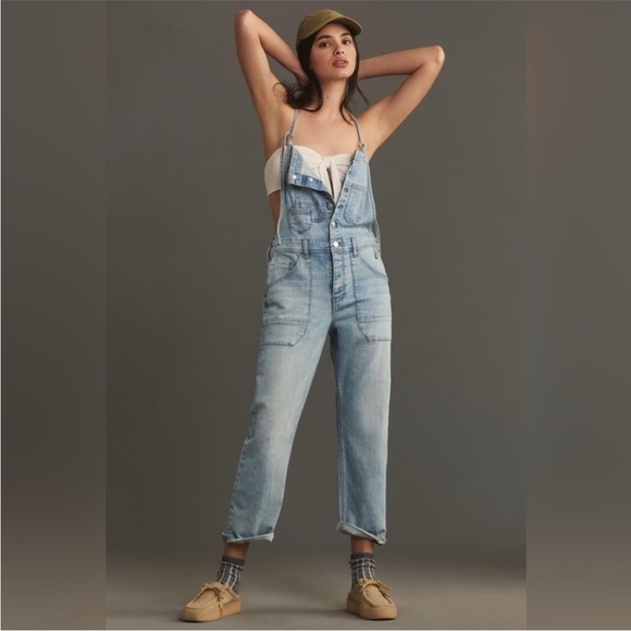 NWT! Anthropologie Light Denim Pilcro Painter Denim Overalls - Size Large 🏀 - Picture 1 of 6